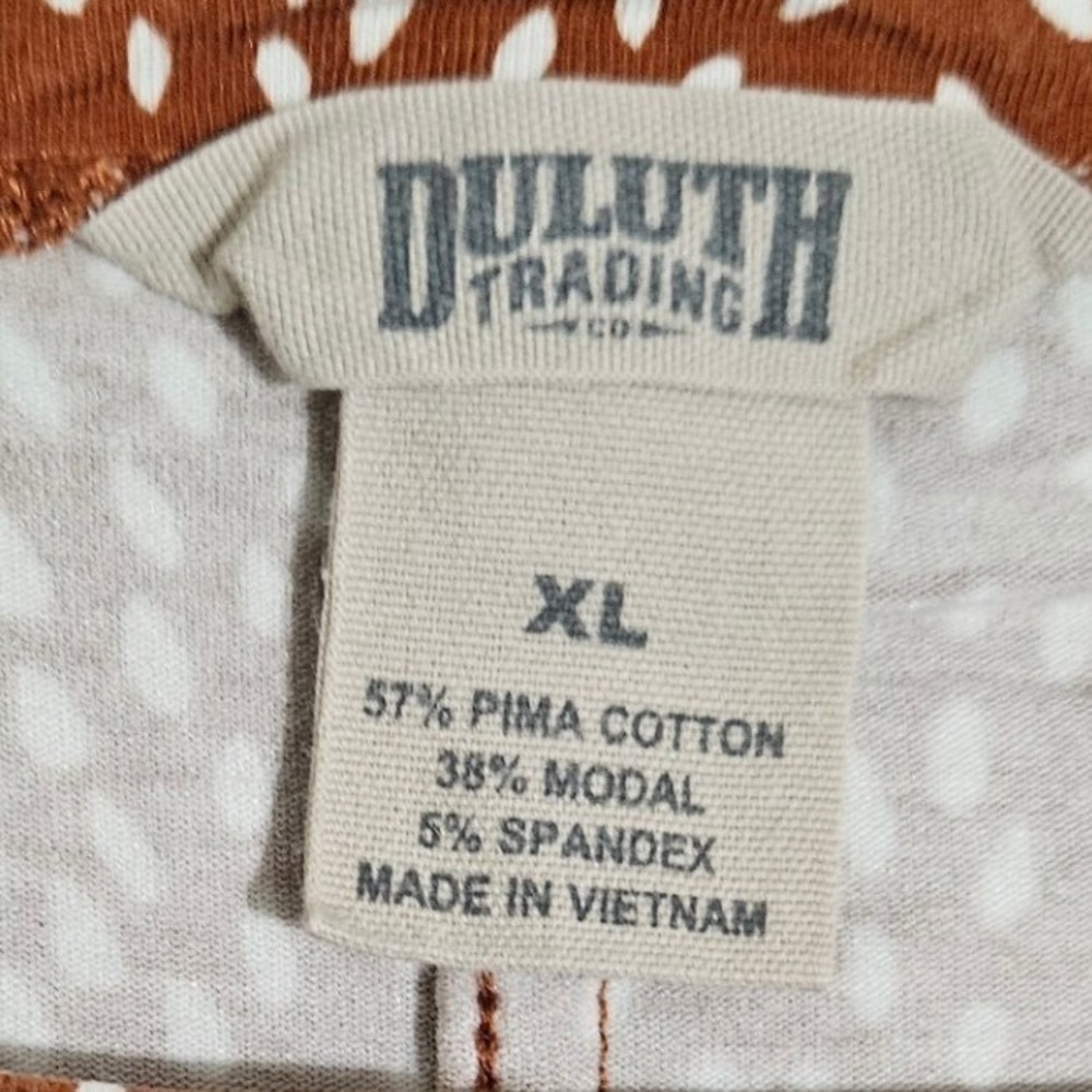 Duluth Trading Co Womens XL Burnt Orange Seed Print Pima Cotton Boat Neck Top - Picture 8 of 8